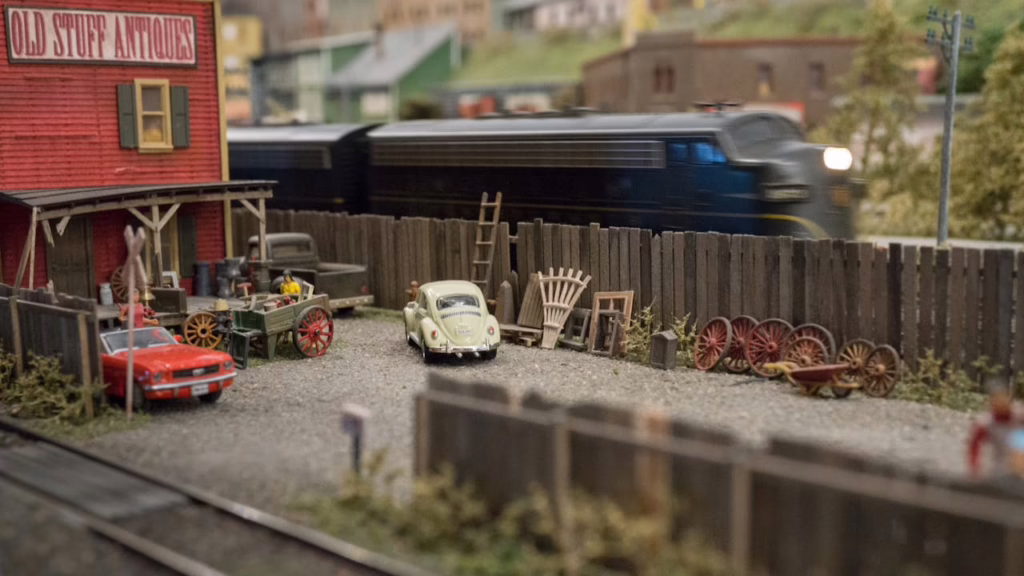 closeup of train with cars at scale